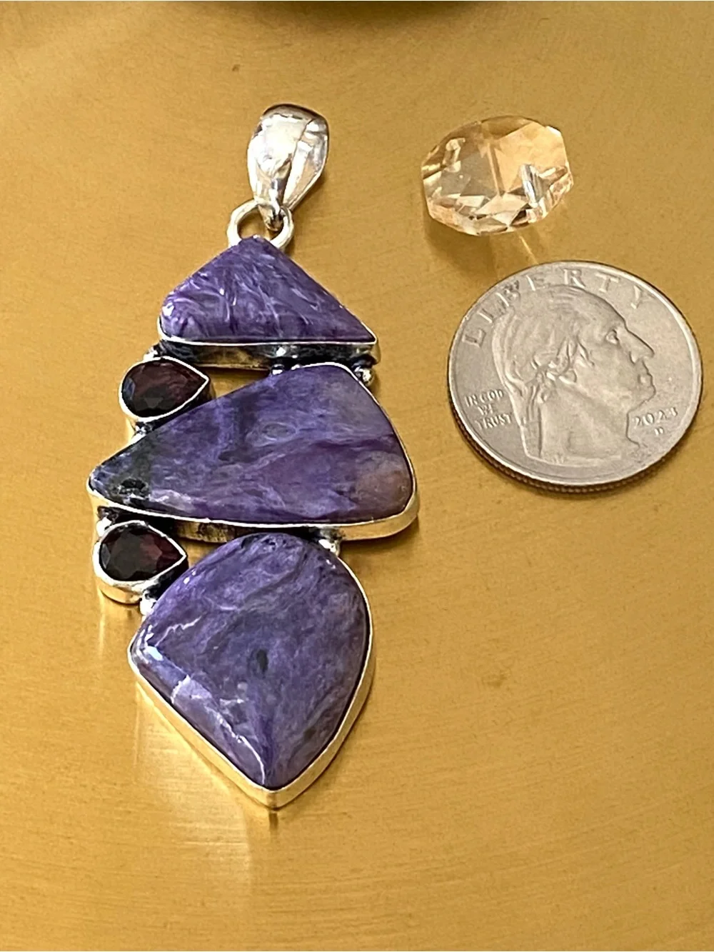 Russian Charoite And Amethyst Hand Crafted Pendant